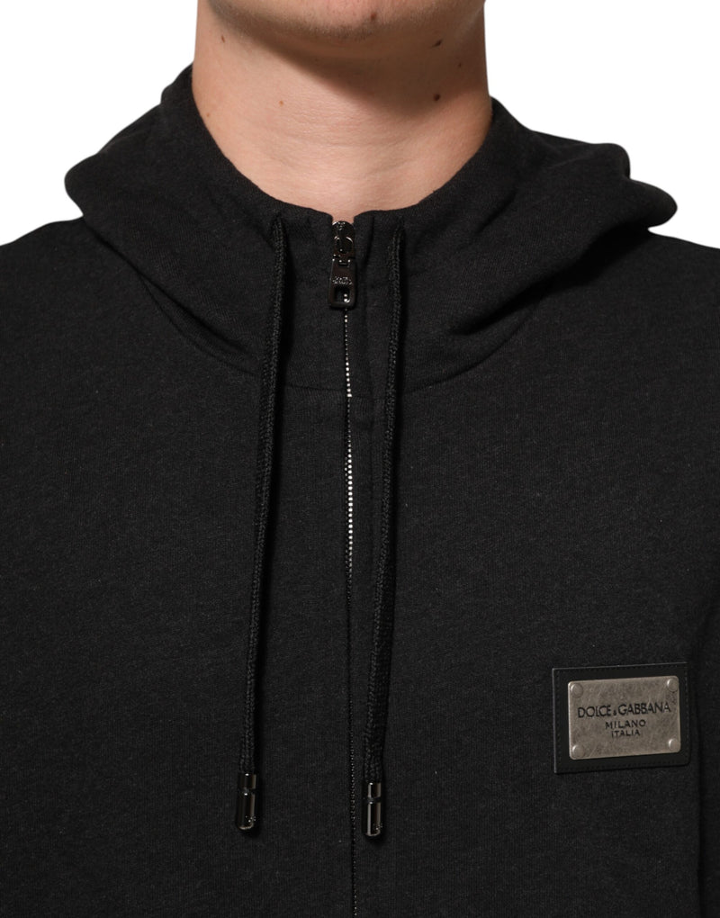 Sweat à capuche à fermeture éclair avec logo noir Dolce &amp; Gabbana