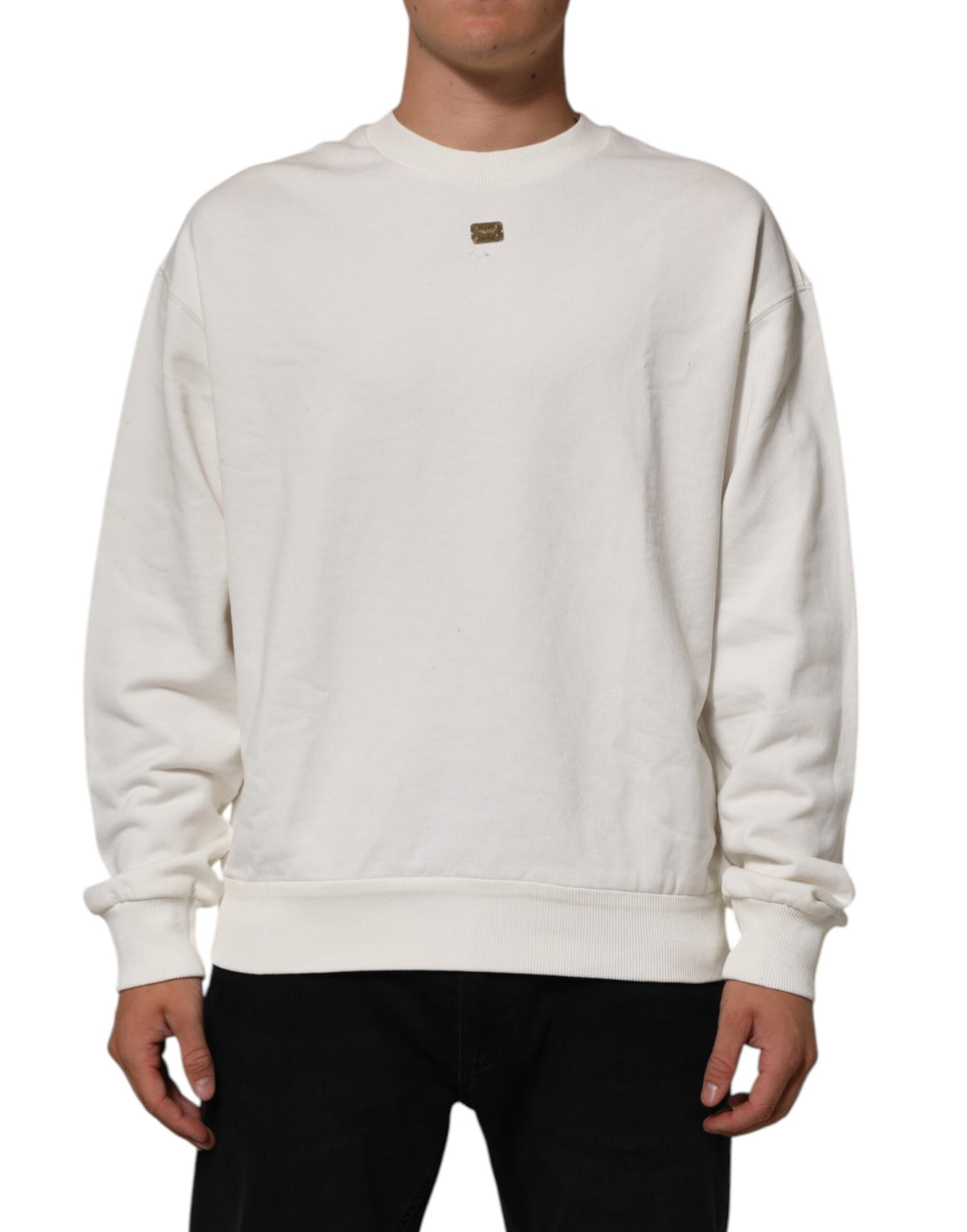 Sweat-shirt à col rond blanc avec logo DG de Dolce &amp; Gabbana