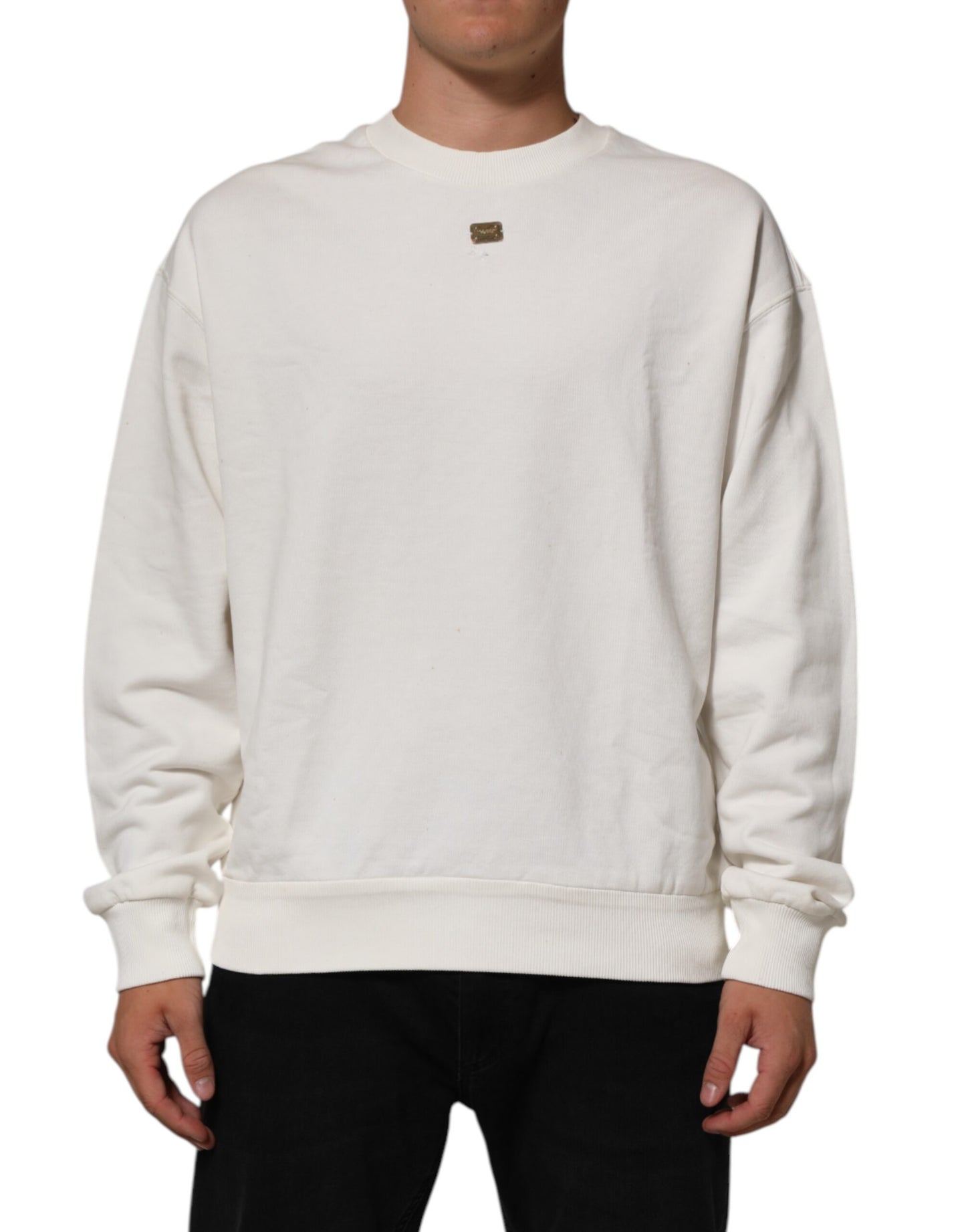 Sweat-shirt à col rond blanc avec logo DG de Dolce &amp; Gabbana