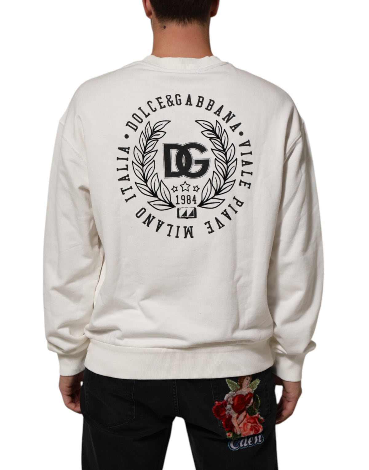 Sweat-shirt à col rond blanc avec logo DG de Dolce &amp; Gabbana