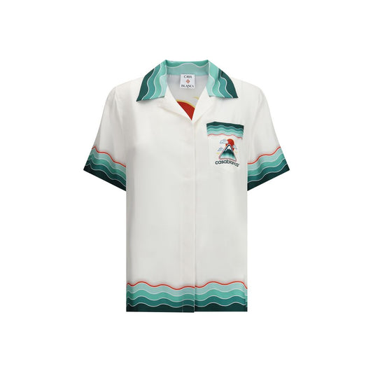Chemise en soie Casablanca à col cubain et manches courtes