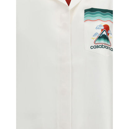 Chemise en soie Casablanca à col cubain et manches courtes