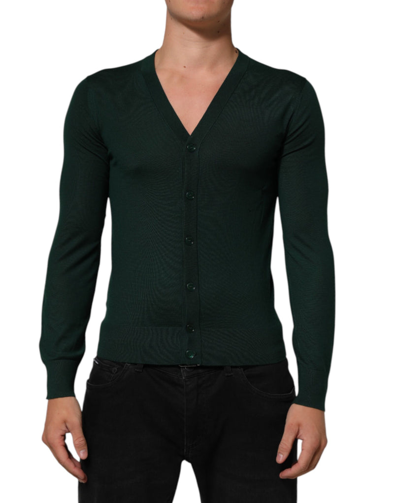 Dolce &amp; Gabbana Donkergroene Button Down Heren Cardigan Trui
