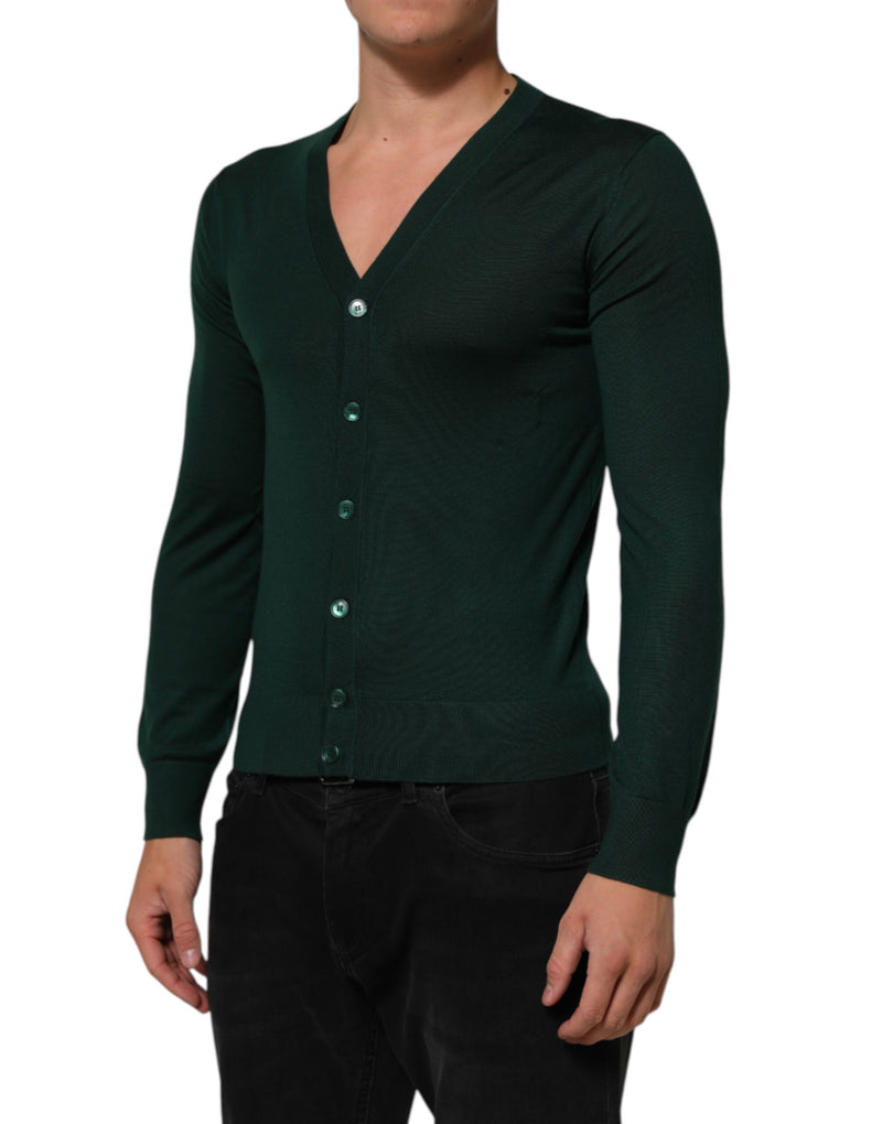 Dolce &amp; Gabbana Donkergroene Button Down Heren Cardigan Trui