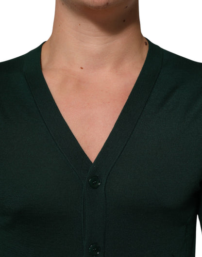 Dolce & Gabbana Dark Green Button Down Men Cardigan Sweater