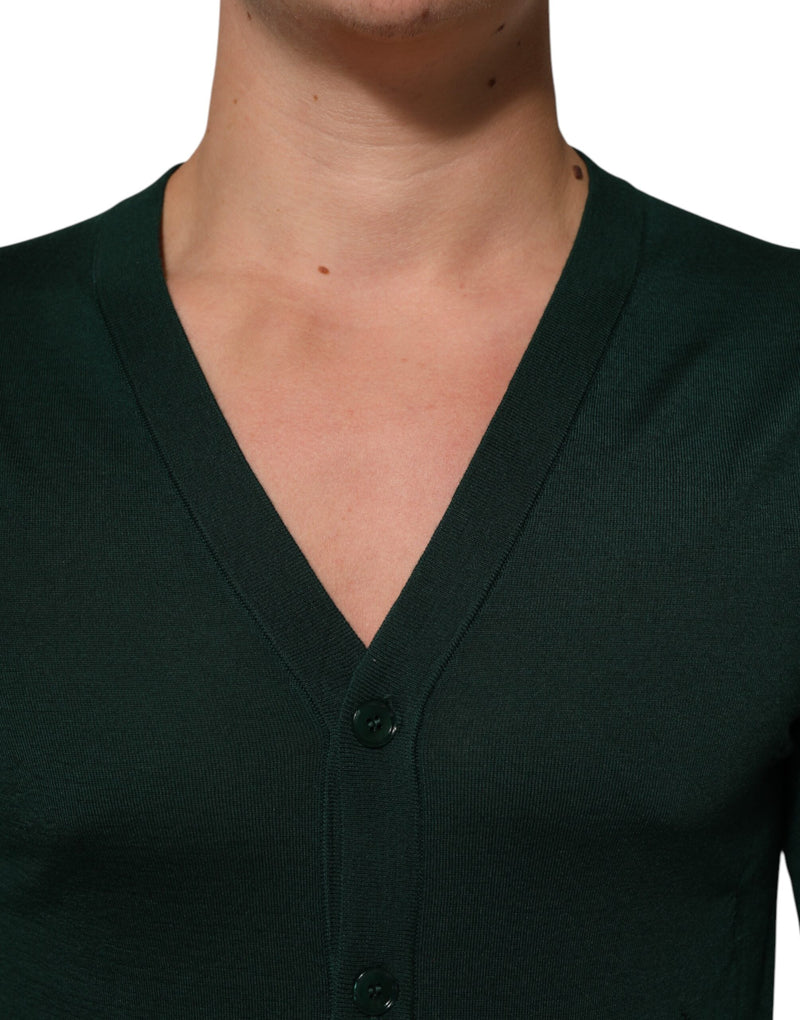 Dolce &amp; Gabbana Donkergroene Button Down Heren Cardigan Trui