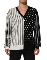 Pull en jersey à rayures noires et blanches et col en V de Dolce &amp; Gabbana
