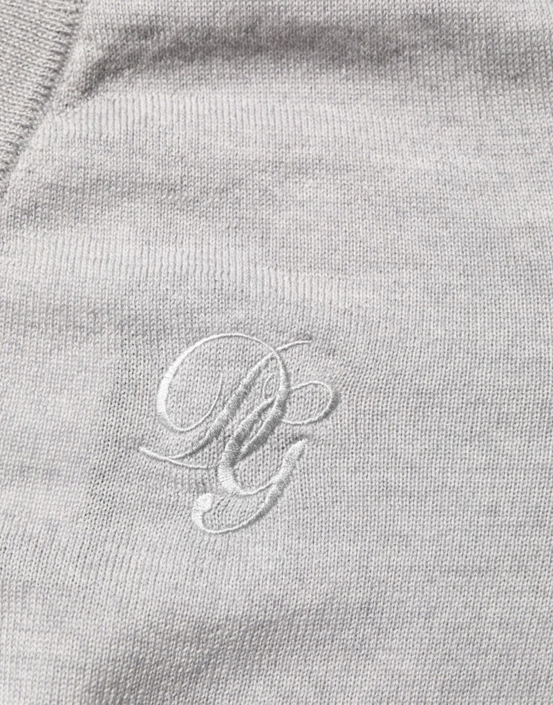 Dolce &amp; Gabbana Grijze Wollen Gebreide Logo V-hals Trui