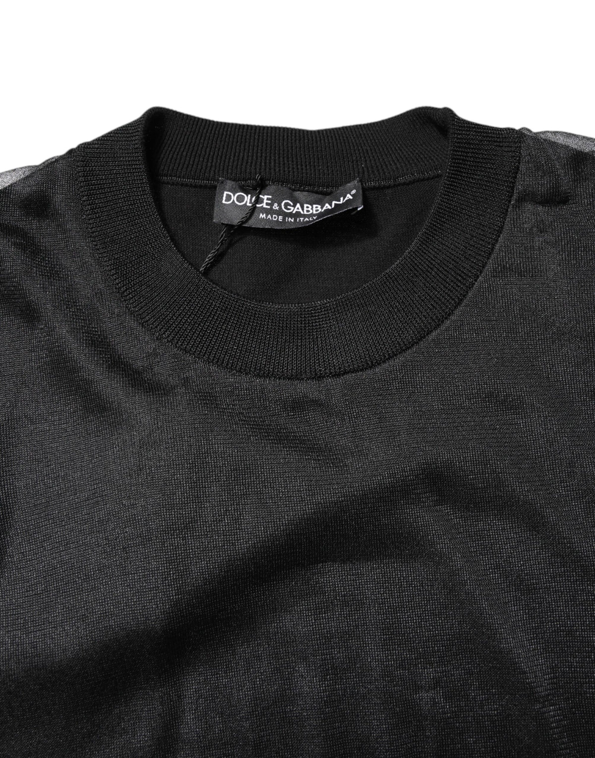 Sweat-shirt en polyester à col rond noir avec logo Dolce &amp; Gabbana