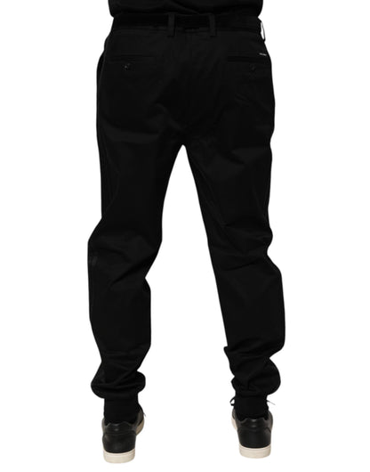 Dolce & Gabbana Black Cotton Stretch Casual Trouser Pants