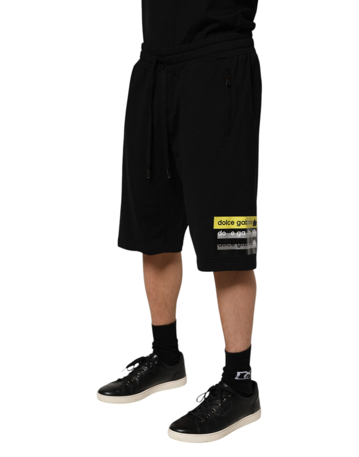 Short Bermuda décontracté noir en coton taille mi-hauteur Dolce &amp; Gabbana