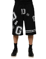 Short Bermuda décontracté en coton noir à imprimé logo Dolce &amp; Gabbana