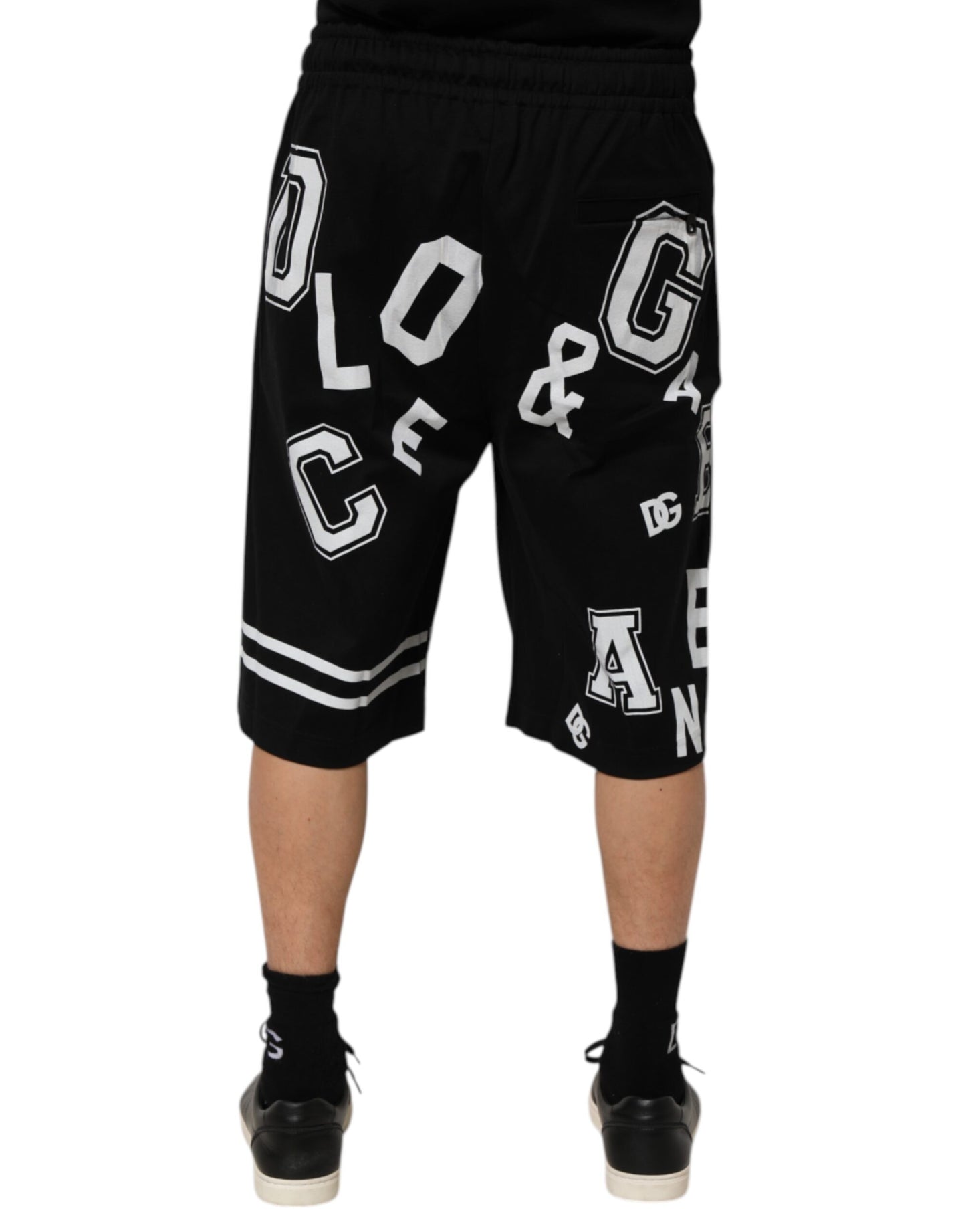 Dolce & Gabbana Black Logo Print Cotton Casual Bermuda Short