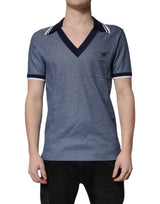 Polo en soie mélangée à col bleu et encolure en V de Dolce &amp; Gabbana