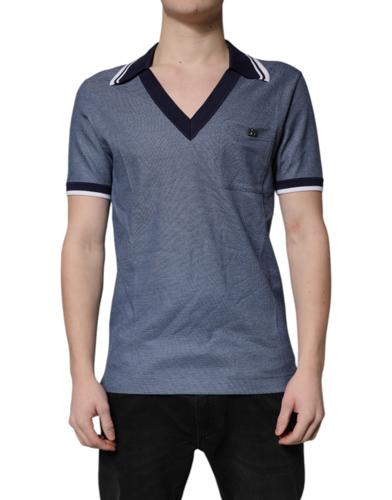 Polo en soie mélangée à col bleu et encolure en V de Dolce &amp; Gabbana