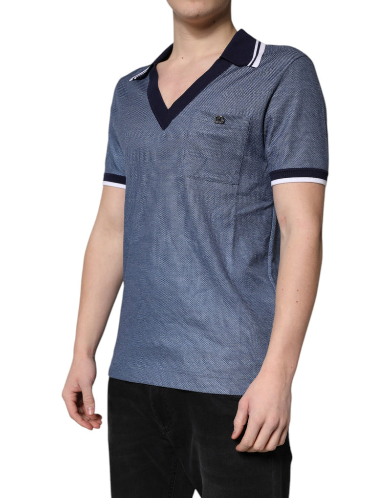 Polo en soie mélangée à col bleu et encolure en V de Dolce &amp; Gabbana