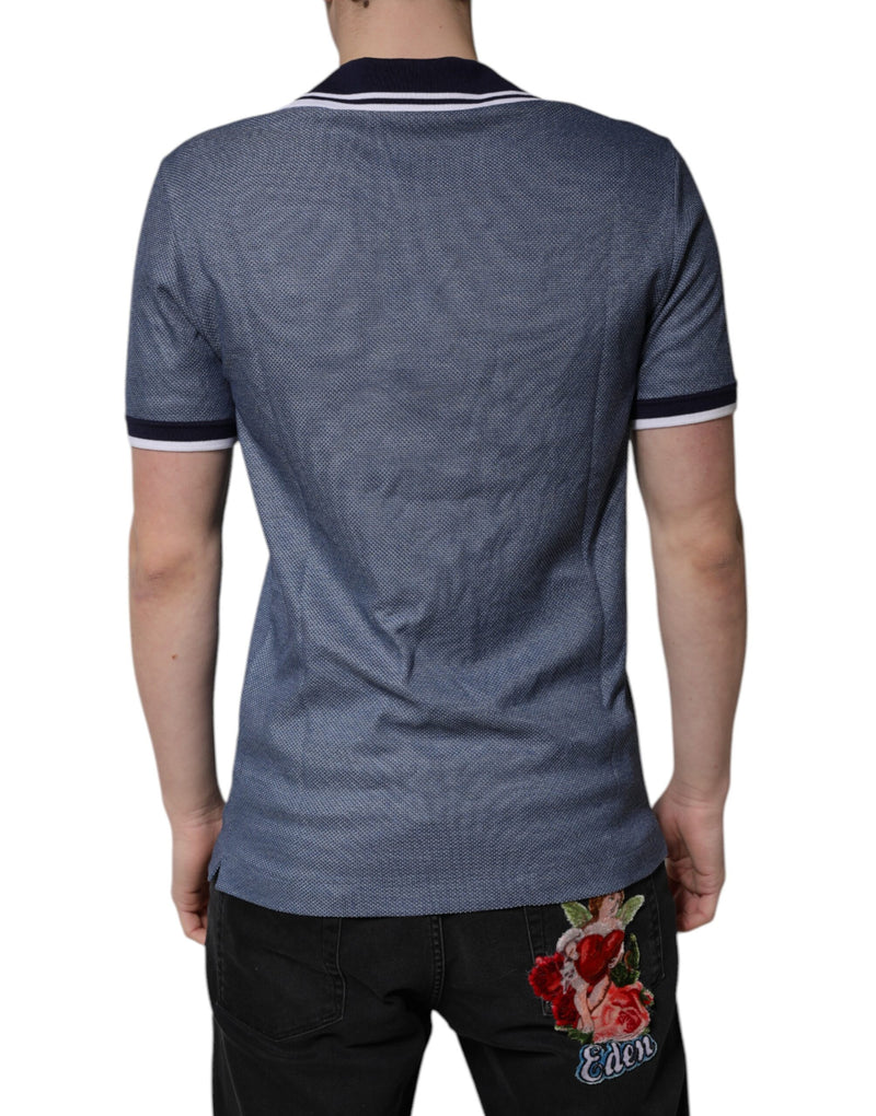 Polo en soie mélangée à col bleu et encolure en V de Dolce &amp; Gabbana