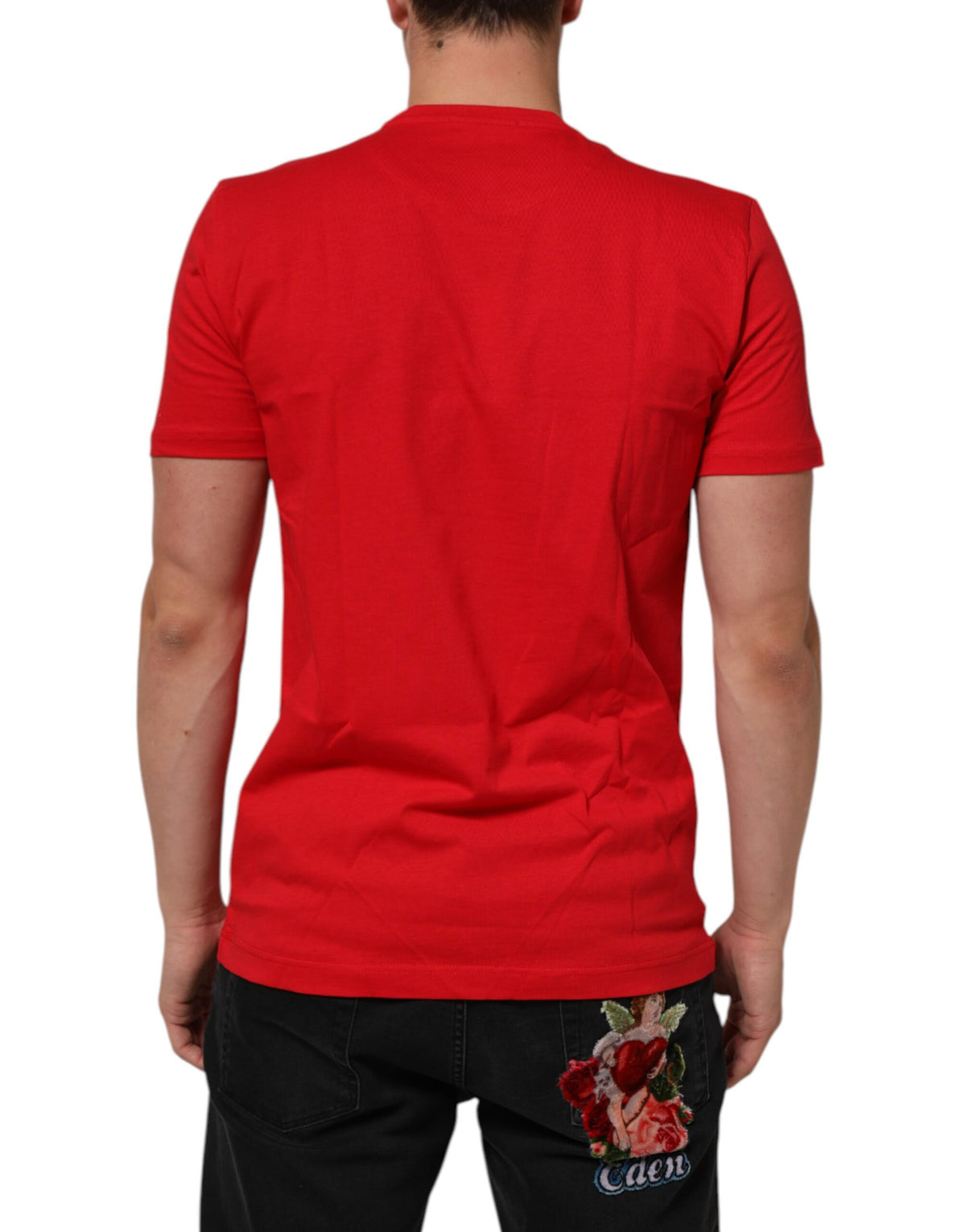T-shirt à col rond en coton Dolce &amp; Gabbana Red Goodluck 2023