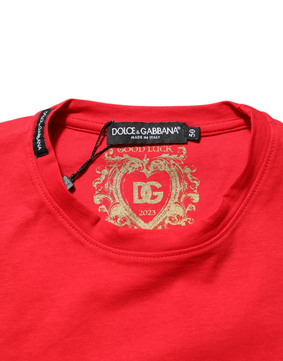 T-shirt à col rond en coton Dolce &amp; Gabbana Red Goodluck 2023