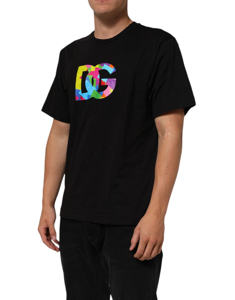 Dolce & Gabbana Black Logo Print Cotton Crew Neck  T-shirt