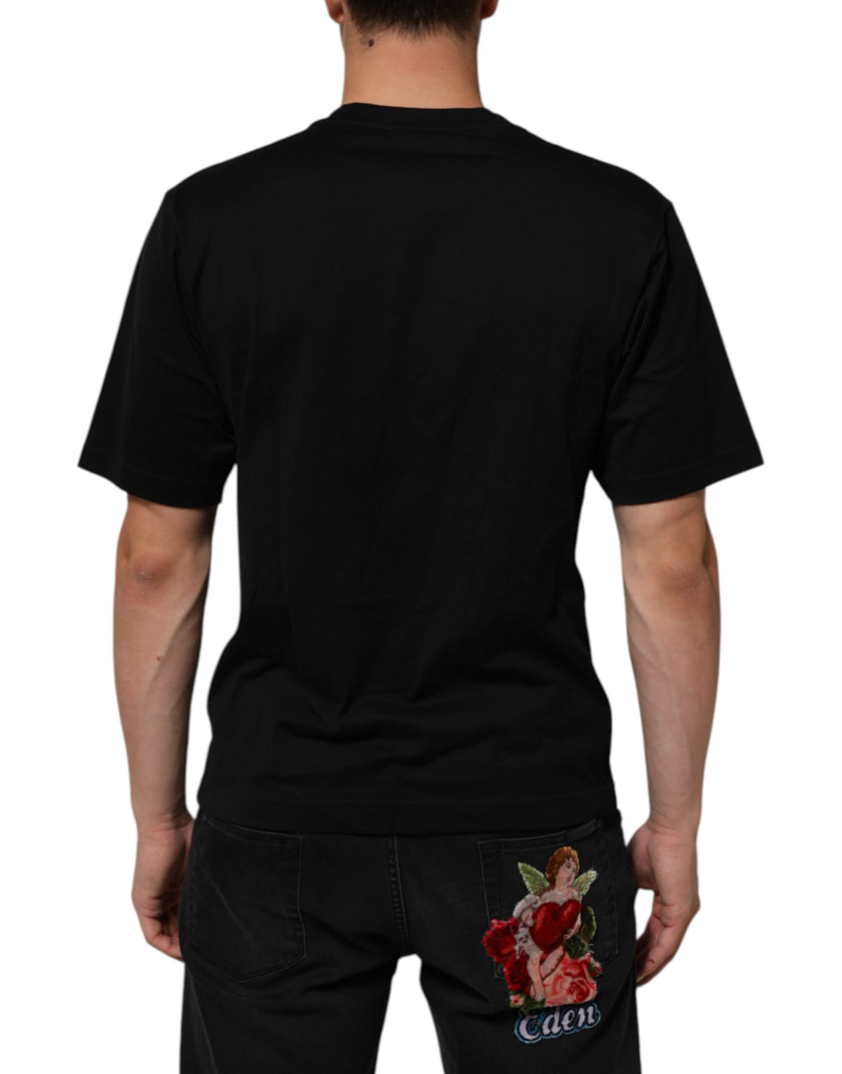 T-shirt en coton à col rond avec plaque logo noire de Dolce &amp; Gabbana