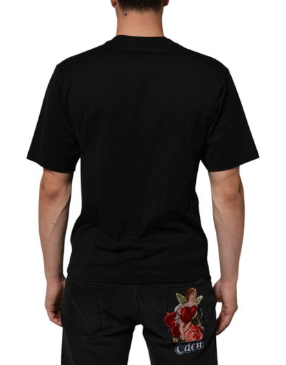 Dolce & Gabbana Black Logo Plaque Cotton Crew Neck T-shirt