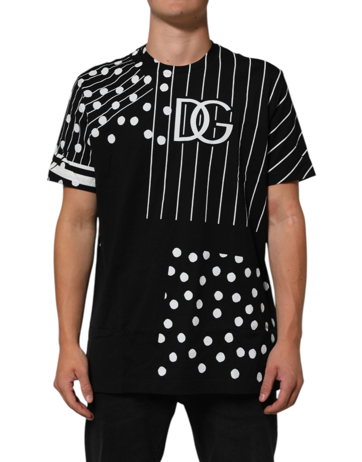 T-shirt en coton noir à pois et col rond de Dolce &amp; Gabbana