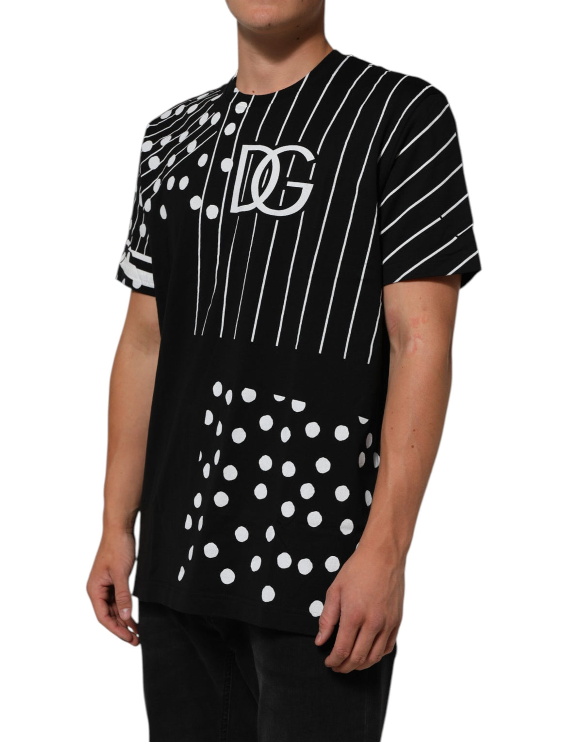 T-shirt en coton noir à pois et col rond de Dolce &amp; Gabbana