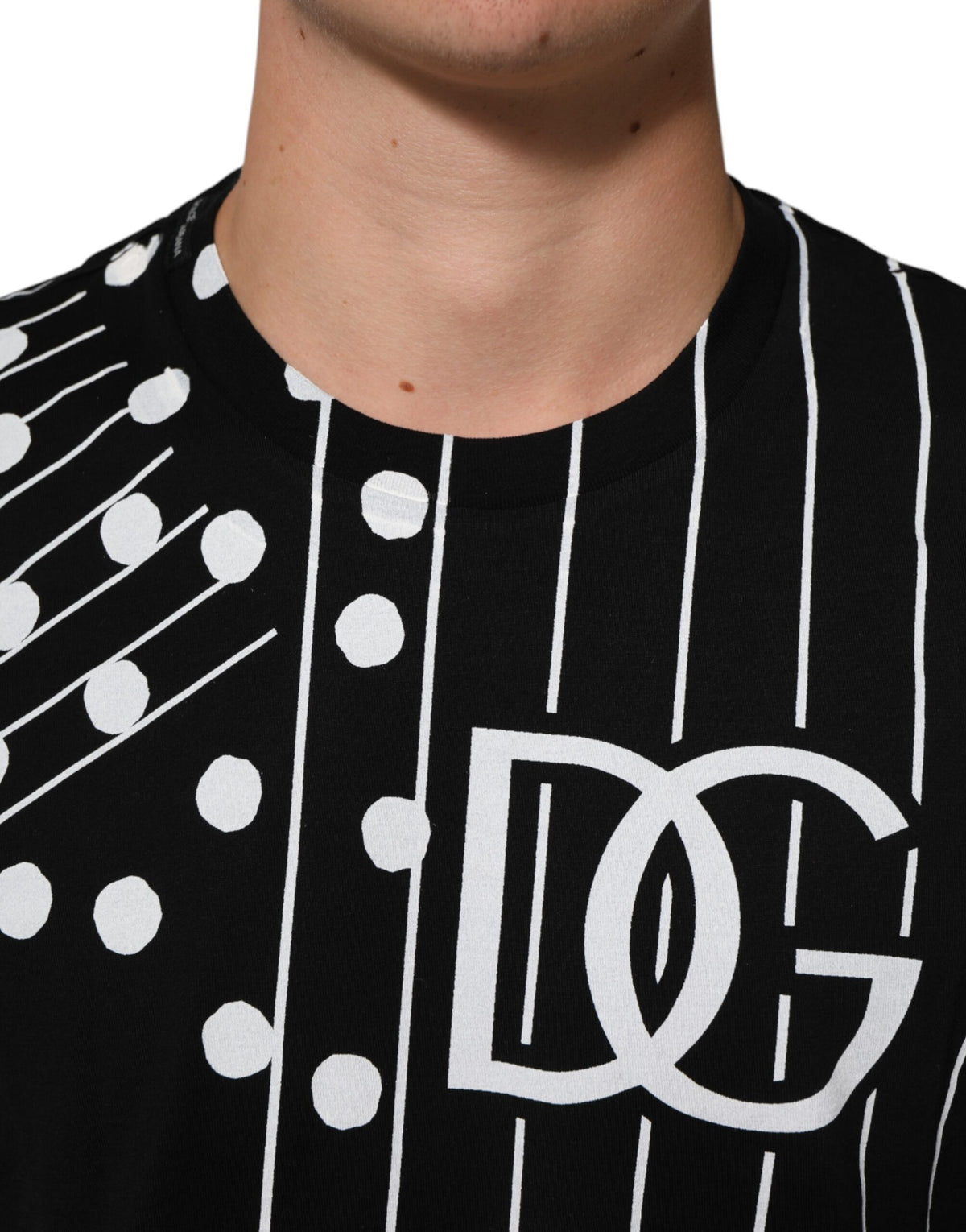 T-shirt en coton noir à pois et col rond de Dolce &amp; Gabbana