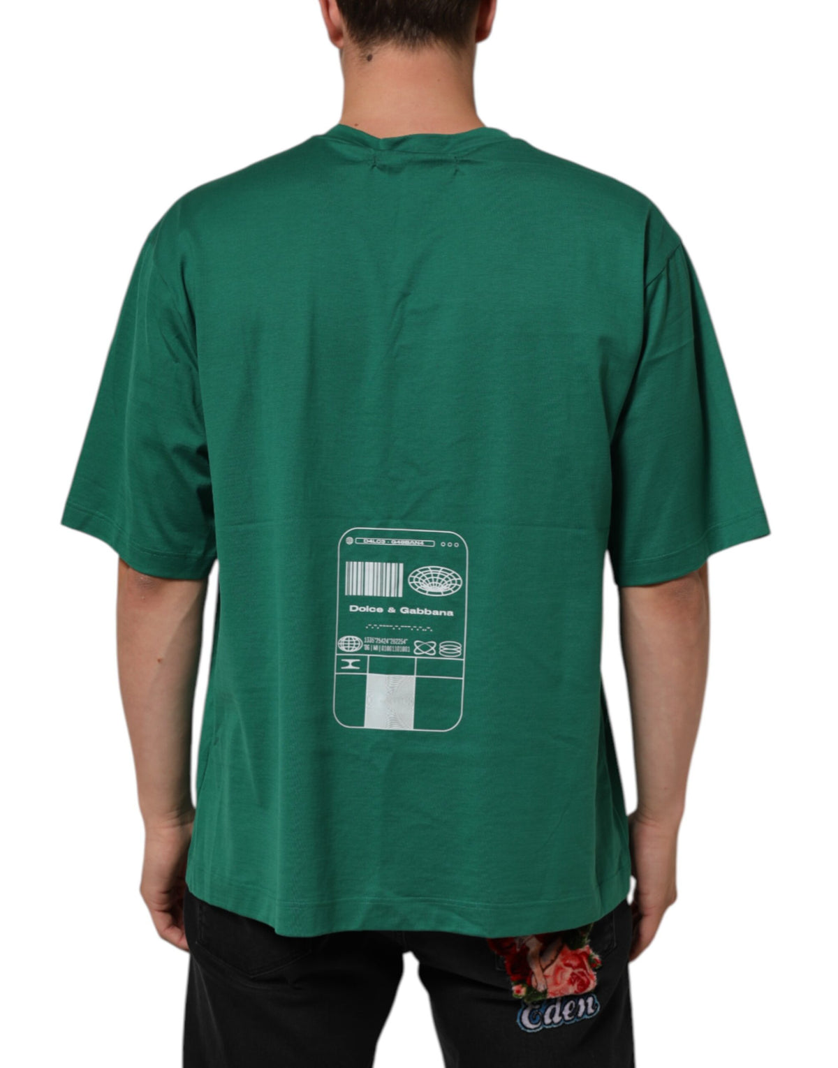 T-shirt à col rond en coton vert avec imprimé graphique du logo Dolce &amp; Gabbana