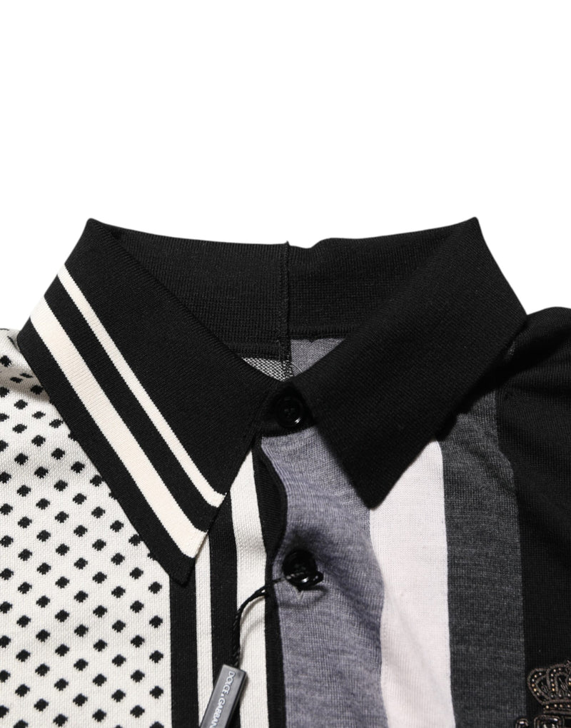 Dolce & Gabbana Black White Polka Dot Collared Polo T-shirt