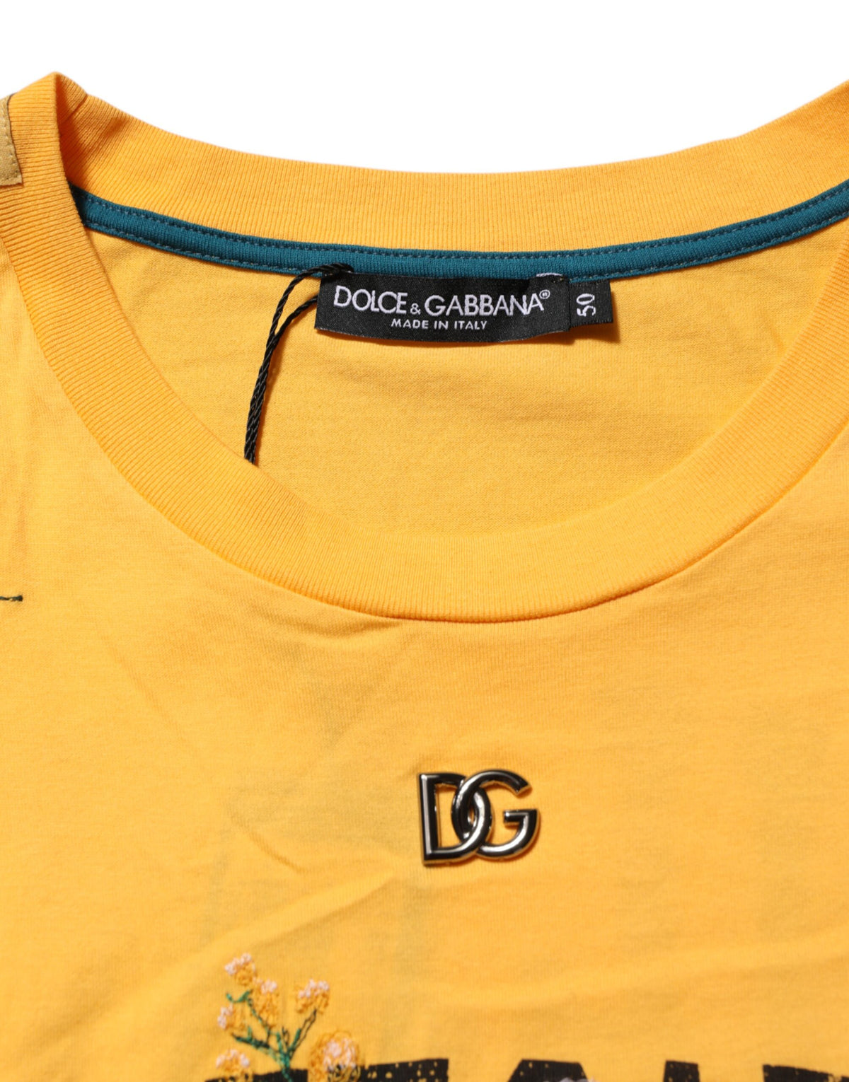 T-shirt en coton à col rond, motif floral "Secret Garden", jaune, Dolce &amp; Gabbana.
