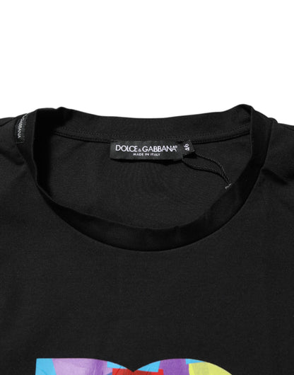 Dolce & Gabbana Black Logo Print Cotton Men Crew Neck T-shirt