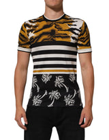 T-shirt Dolce &amp; Gabbana multicolore à motif léopard et feuilles de palmier pour homme, col rond