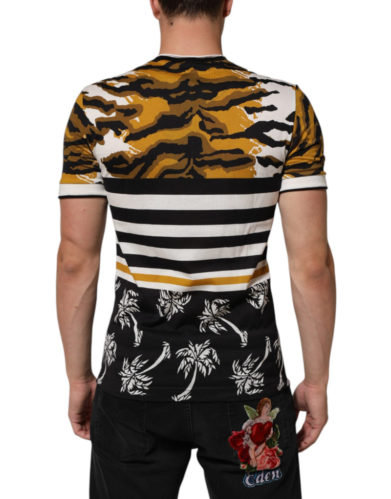 T-shirt Dolce &amp; Gabbana multicolore à motif léopard et feuilles de palmier pour homme, col rond
