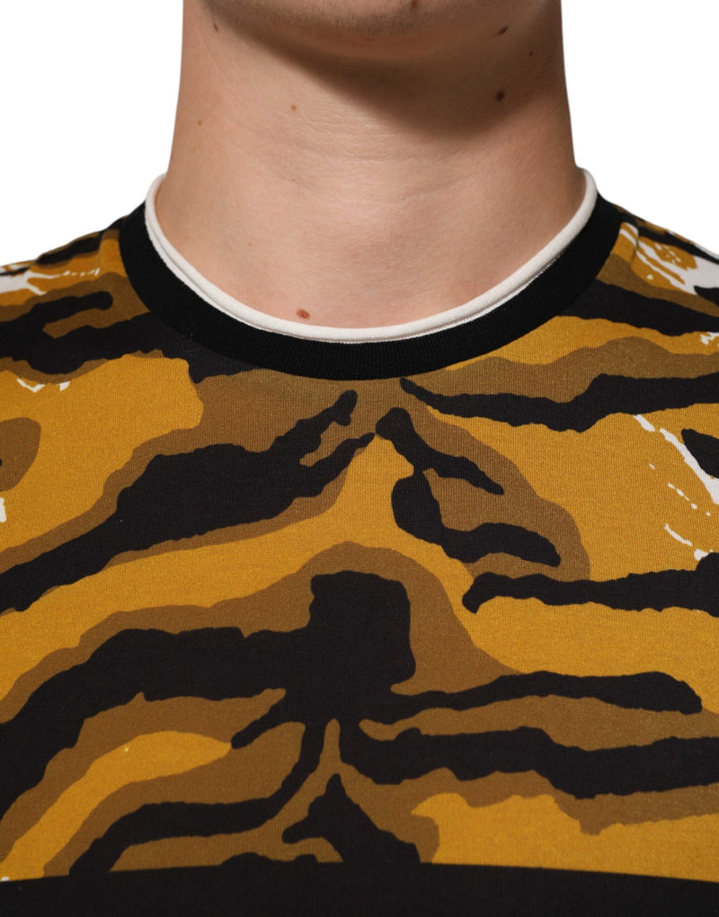 T-shirt Dolce &amp; Gabbana multicolore à motif léopard et feuilles de palmier pour homme, col rond