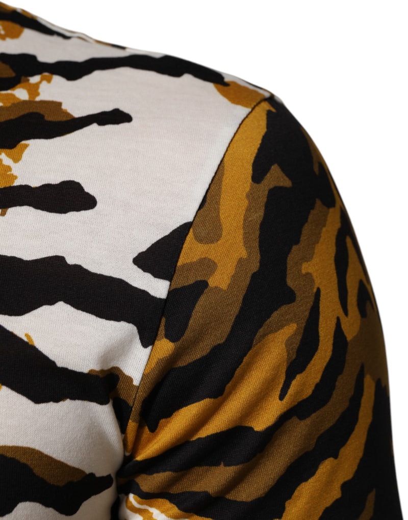 T-shirt Dolce &amp; Gabbana multicolore à motif léopard et feuilles de palmier pour homme, col rond