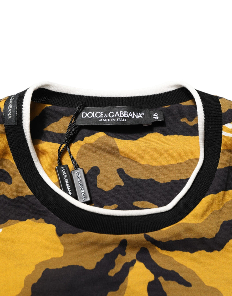 T-shirt Dolce &amp; Gabbana multicolore à motif léopard et feuilles de palmier pour homme, col rond