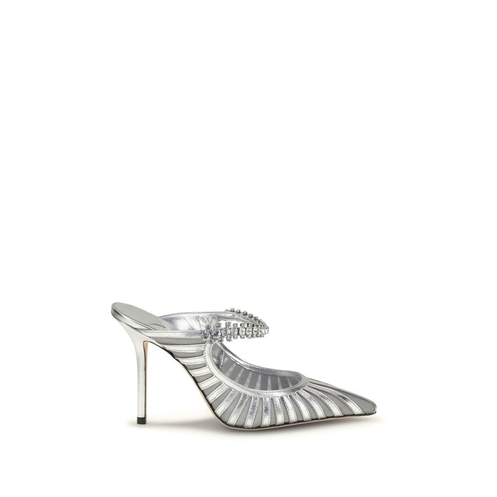 Jimmy Choo Bing 100 Sabot Silver Leather High Heel Pumps