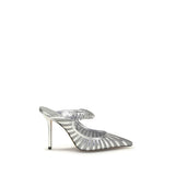 Jimmy Choo Bing 100 Sabot Silver Leather High Heel Pumps