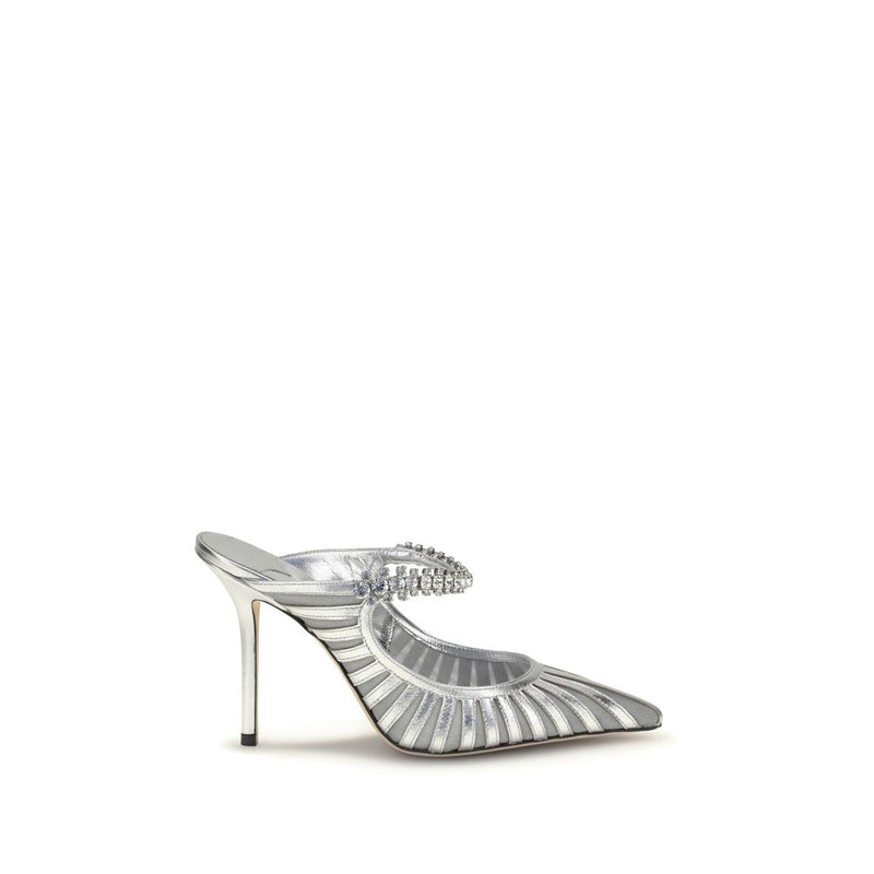 Jimmy Choo Bing 100 Sabot Silver Leather High Heel Pumps