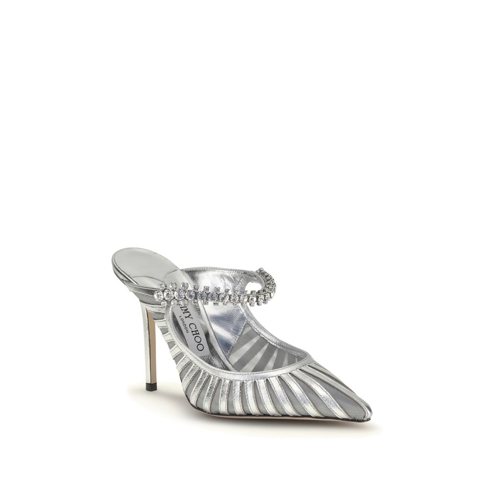 Jimmy Choo Bing 100 Sabot Silver Leather High Heel Pumps