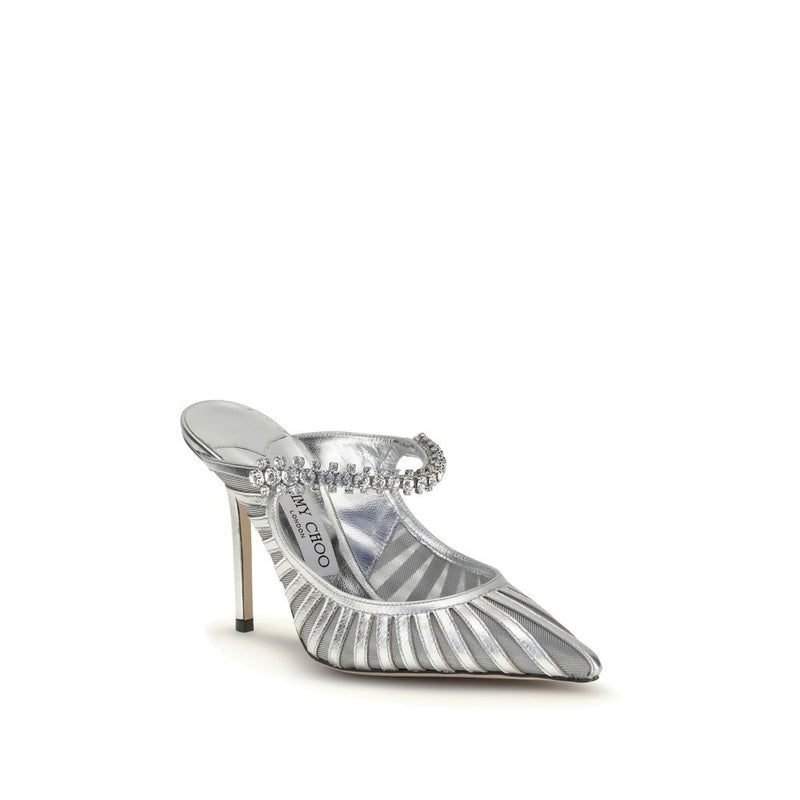 Jimmy Choo Bing 100 Sabot Silver Leather High Heel Pumps