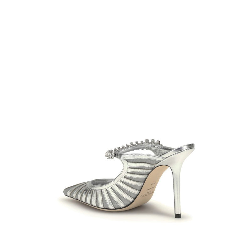 Jimmy Choo Bing 100 Sabot Silver Leather High Heel Pumps