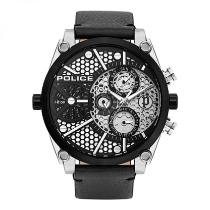 Politie zwart leren horloge