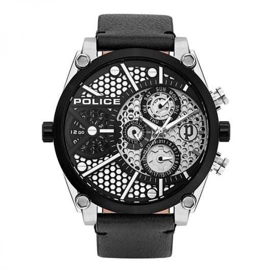 Politie zwart leren horloge