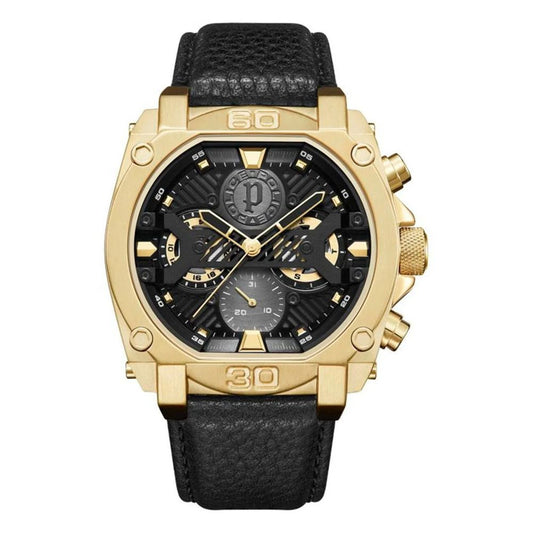 Politie zwart leren horloge
