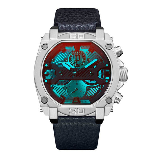 Politieblauw leren horloge