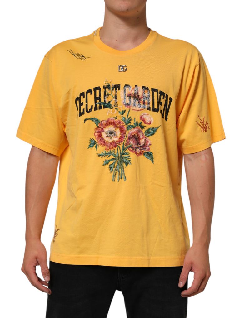 T-shirt Dolce &amp; Gabbana jaune à motif floral Secret Garden, col rond, en coton