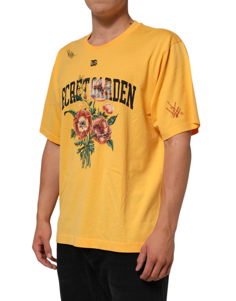 T-shirt Dolce &amp; Gabbana jaune à motif floral Secret Garden, col rond, en coton